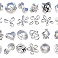 Silver Decorative Ornament Set With Various Geometric Flower Heart And Spiral Shapes