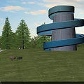 Blue Spiral Road Facility With Green Lawn And Trees Under Clear Sky