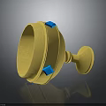 Golden Household Living Utensil With Blue Square Decorations And Tall Footed Base Design