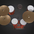 Red Drum Set With Tom Toms Snare Bass Drum Cymbals And Stands For Music Practice
