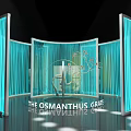 Elegant Photo Check In Spot With Blue Curtains Curved Structure Osmanthus Decor And Lighting