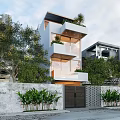 Modern Detached Villa Exterior Design With Roof Balcony Green Plants And Front Gate