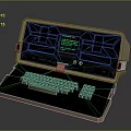 Vintage Portable Computer With Green Screen Display Foldable Brown Case Separate Keyboard 3d model