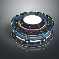 Futuristic Circular Multi Layered Structure With Illuminated Top Blue Yellow Accents And Ring Design Elements 3d model
