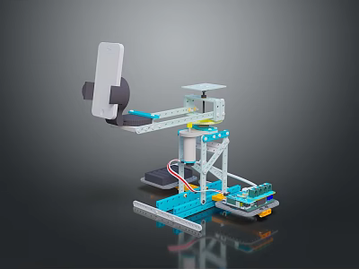 Educational Mechanical Arm Device With Blue Structure Motor And Circuit Board Parts 3d model