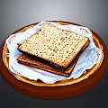 Traditional Matzah Stacked On Wooden Plate With White Lace Paper Liner