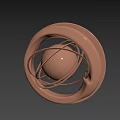 Modern Abstract Sculpture With Brown Spiral And Central Sphere Against Blue Sky And Green Ground