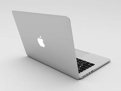 Silver Apple Laptop in Open Position Featuring Back Logo and Keyboard 3d model