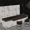 Elegant Modern Kitchen Interior Design With Geometric Backsplash Dark Island Cabinets And Black Chairs