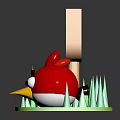 Red Angry Bird Character With Wooden Fork And Green Grass Decorative Setup