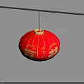 Traditional Red Hanging Lantern With Golden Patterns For Chinese Home Decoration