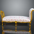 Elegant Vintage Chaise Lounge With Golden Frame And Pink Floral Upholstery