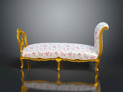 Elegant Vintage Chaise Lounge With Golden Frame And Pink Floral Upholstery 3d model