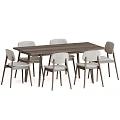 Modern Wooden Dining Table Set With Gray Upholstered Chairs And Solid Legs