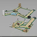 Modern City 3D Model Layout With Roads Buildings Vehicles And Green Areas