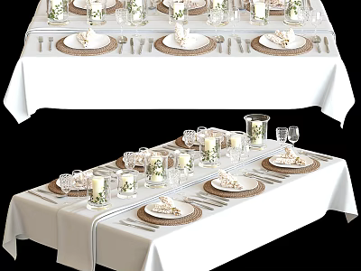 Elegant Dinnerware Set With Placemats Glassware Napkins Cutlery And Table Setting 3d model