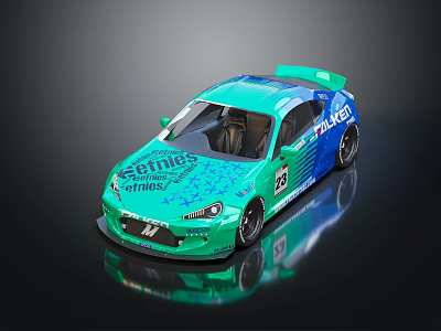 Green And Blue Racing Car With Series Primus Number 55 And Sporty Spoiler Design 3d model