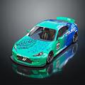 Green And Blue Racing Car With Series Primus Number 55 And Sporty Spoiler Design