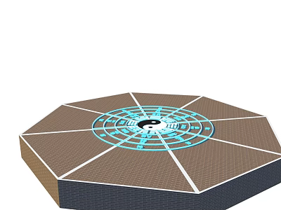 Octagonal Structure Featuring Yin Yang Symbol Blue Circular Patterns And Brown Surface 3d model