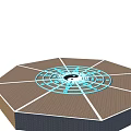 Octagonal Structure Featuring Yin Yang Symbol Blue Circular Patterns And Brown Surface