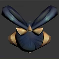 3D Anime Style Child Model With Blue Hair Double Ponytails And Golden Horn Accessories