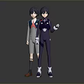 Two Anime Style Men Standing Together In Gray Background With Reflections 3d model