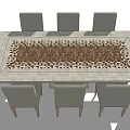 Modern Rectangular Dining Table Set With Eight Light Gray Chairs And Wooden Legs 3d model
