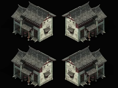 Traditional Chinese Ancient Architecture With Tiled Roof Wooden Structure And Stone Steps 3d model