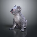 Realistic 3D Koala Character Model in Sitting Pose with Detailed Fur Texture on Dark Background