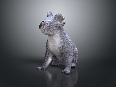 Realistic 3D Koala Character Model in Sitting Pose with Detailed Fur Texture on Dark Background 3d model