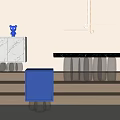 Modern Blue Side Table with Transparent Glass Legs and Wooden Shelf Design