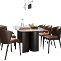 Modern Italian Dining Table and Chair Combination Leather Dining Chair Rock Plate Dining Table Fragment Chandelier Dining Table Ornaments Fruit 3d model