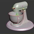 Blue Stand Mixer Kitchen Appliance With Stainless Steel Bowl On White Marble Countertop