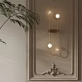 Elegant Modern Wall Sconce with Brass Frame Round Bulbs on Light Wall and Palm Leaves