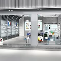 Bright Retail Store In Shopping Mall With Glass Windows Display Racks Glasses And Counter