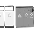 Public Facility Metal Recycling Bins With Waste Sorting Icons And Compartments