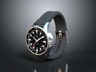 Minimalist Watch With Black Dial Silver Case And Black Strap Design 3d model