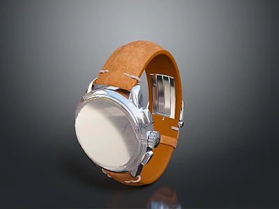 Modern Leather Strap Watch With Silver Dial And Brown Band For Daily Use 3d model