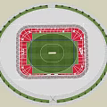 Australia Stadium Interior With Red Seats And Green Football Field