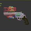 Tactical Silver Metal Revolver With Scope Flashlight And Brown Grip Isolated On Dark Background