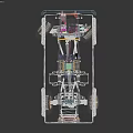 Detailed Vehicle Chassis Equipment With Wheels Suspension System and Frame Structure