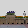 Outdoor Wooden Garden Planters With Purple Lavender And Yellow Flowers