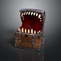 Decorative Wooden Chest With Sharp Teeth Design And Red Interior For Daily Use 3d model
