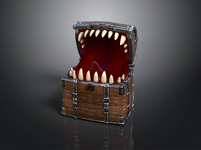 Decorative Wooden Chest With Sharp Teeth Design And Red Interior For Daily Use 3d model