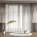 Modern Sheer And Linen Curtains In Neutral Tones For Bright Interior With Potted Plant