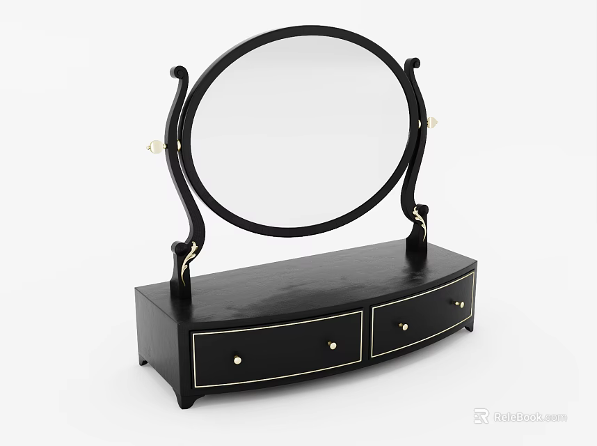 Classic Black Vanity Mirror With Two Drawer Base And Gold Accents 3d model 
