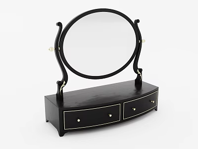 Classic Black Vanity Mirror With Two Drawer Base And Gold Accents 3d model