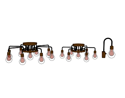 Stylish Light Fixture Combination With Multiple Glass Bulbs And Brown Metal Base 3d model