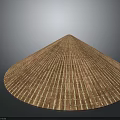 Traditional Bamboo Woven Conical Hat Daily Life Item With Brown Striped Texture