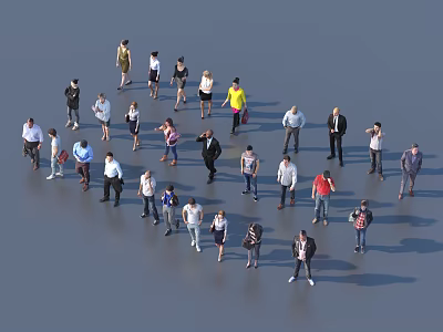 Group of People Standing in Circle Formation on Gray Floor With Shadows 3d model